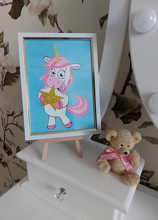 Картина в детскую единорожка акрил 13×18 см