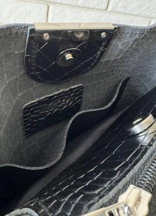 Женская кожаная сумка рептилия стиль зара черная, сумочка из натуральной кожи крокодил черный4 фото