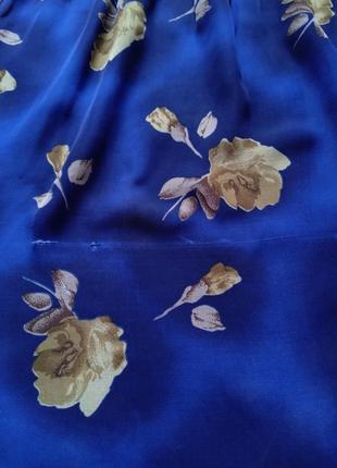 Платье летнее миди-платье мыди летнее на лето на короткий рукав синее в цветочный принт в цветы с пояском с выраженной талией свободный крой легкое воздушное6 фото