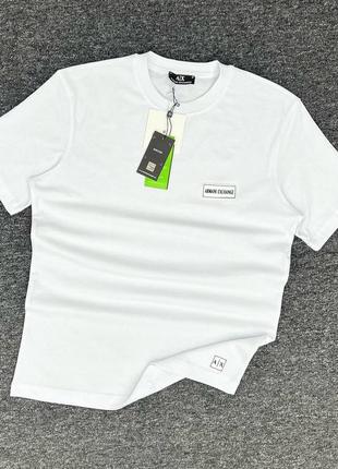 Чоловіча футболка armani exchange на весну у білому кольорі premium якості, стильна та зручна футболка на кожен день
