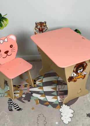 Рожевий дитячий стіл-парта зі стулом фігурним8 фото