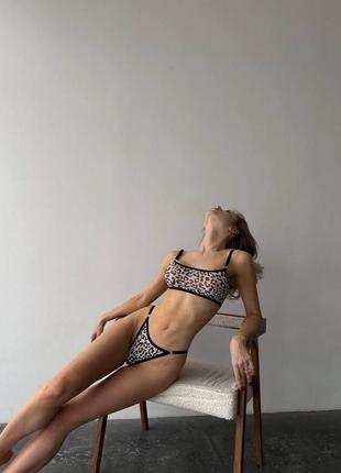 Жіночий базовий комплект білизни з леопардовим принтом4 фото