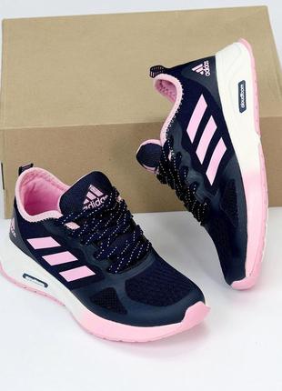 Темно - сині дуже круті текстильні кросівки з рожевими вставками1 фото