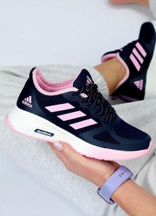 Темно - сині дуже круті текстильні кросівки з рожевими вставками3 фото