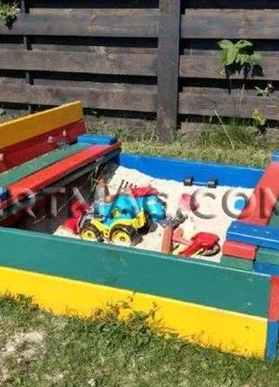 Дитяча дерев'яна кольорова пісочниця з кришкою тм sportbaby, р...
