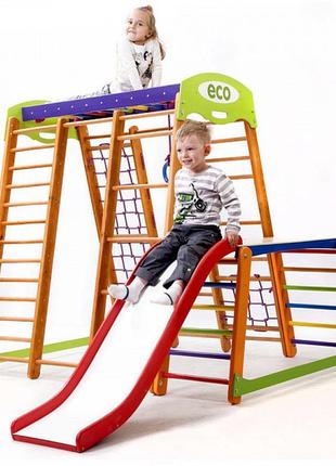 Дитячий різнокольоровий ігровий майданчик з гіркою «карапуз pl...2 фото