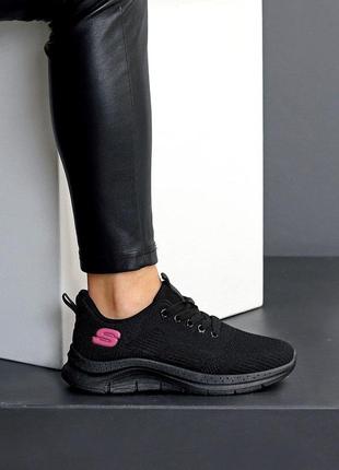 Женские текстильные кроссовки черный с розовым5 фото