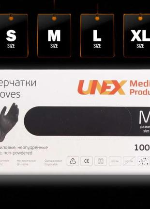 Перчатки нитриловые чёрные: unex (в уп. 100 шт), неопудренные,...