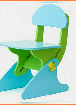 Дитячий дерев'яний салатово-блакитний стілець з регулюванням в...