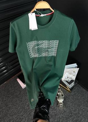 Мужская футболка lacoste на весну в зеленом цвете premium качества, стильная и удобная футболка на каждый день