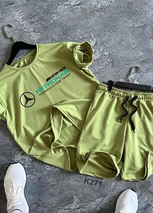Летний спортивный комплект с принтом mercedes-benz футболка + шорты