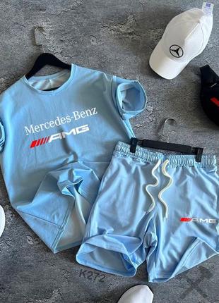 Літній спортивний комплект з принтом mercedes-benz футболка + шорти
