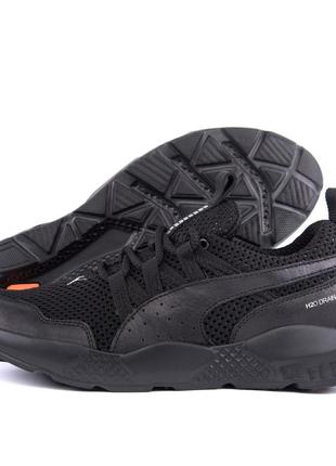 Мужские летние кроссовки сетка puma (пума) runner black, мужские туфли текстильные, кеды черные, мужская обувь2 фото