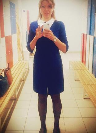 Платье-футляр синяя со сменным воротничком2 фото