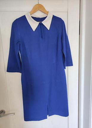 Платье-футляр синяя со сменным воротничком3 фото