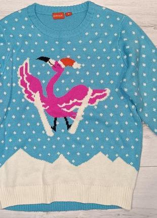 Новогодний свитер avenue фламинго на лыжах новорічна кофта різ...2 фото