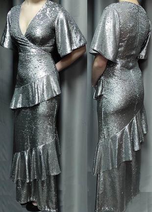 Вечірнє phase eight metallic starlette sequined плаття довге