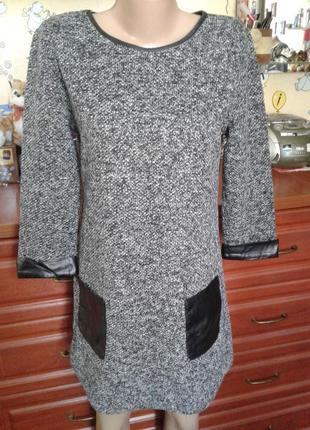 Сіре-меланжеві плаття-туніка з обробкою шкіряної і накладними ...5 фото