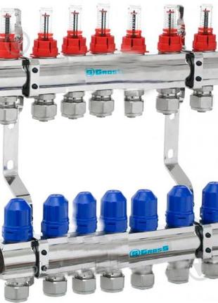 Колектор для теплої підлоги латунний на 7 контурів gross (нікель)