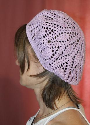 Летний ажурный светло сиреневый берет