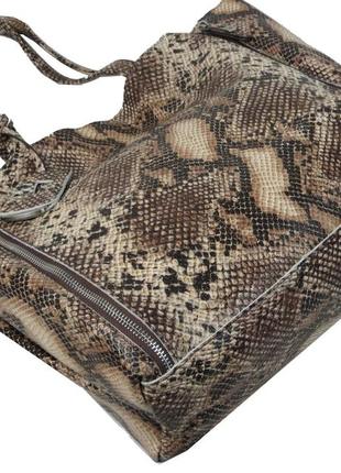 Женская кожаная сумка под рептилию 42х29х10 см giorgio ferretti коричневый (2000002164784)5 фото