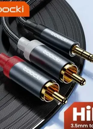 Аудіокабель toocki rca 3.5 мм jack to 2 rca aux для тв-приставок 2 метри