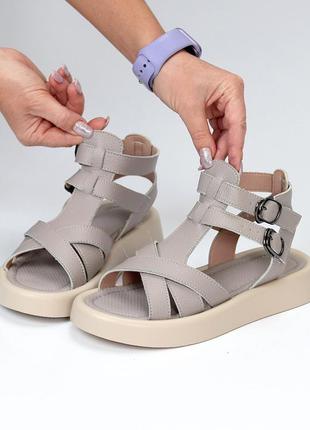 Натуральные кожаные босоножки - сандалии цвета мокко1 фото