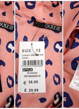 Новое брендовое коралловое атласное платье "quiz" с леопардовым принтом. размер uk12/eur40.10 фото