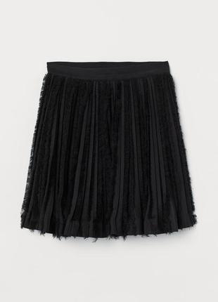 H&amp;m черная пышная мини юбка в складку рюши кружево готическая8 фото