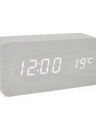 Електронний годинник vst-862 wooden (white), з датчиком темпер...