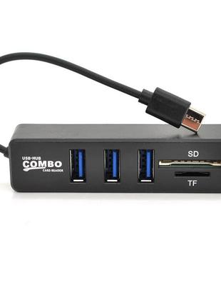 Хаб type-c p3101 алюмінієвий, 3 порти usb 3.0, 10 см, black, b...