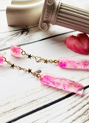 Сережки з рожевими квітами5 фото
