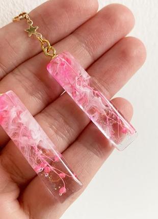 Сережки з рожевими квітами9 фото