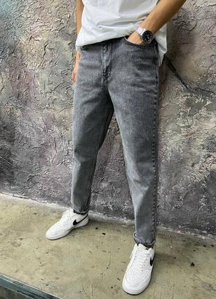 Мужские серые джинсы мом премиум качества коттон деним2 фото