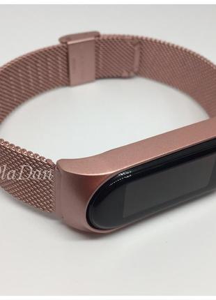 Металевий ремінець mi band 5 mi band 6 міланська петля ❤️ рожевий матовий