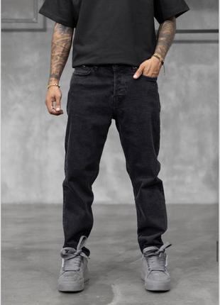 Мужские темно-серые графит джинсы мом премиум качества коттон деним2 фото