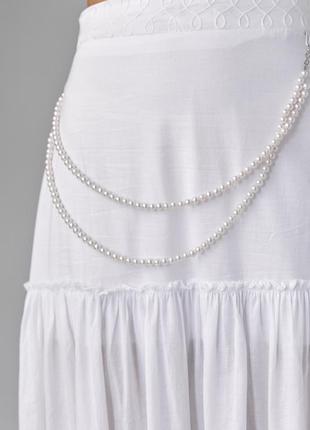 Женская белая длинная широкая юбка с ожерельем из жемчужин с подкладкой3 фото