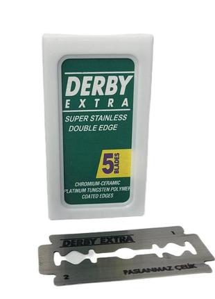 Двосторонні змінні леза для безпечної бритви derby extra 5 штук (туреччина)2 фото