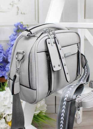 Женская стильная и качественная сумка из эко кожи серая7 фото