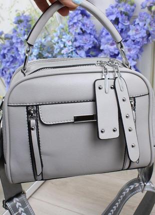 Женская стильная и качественная сумка из эко кожи серая6 фото