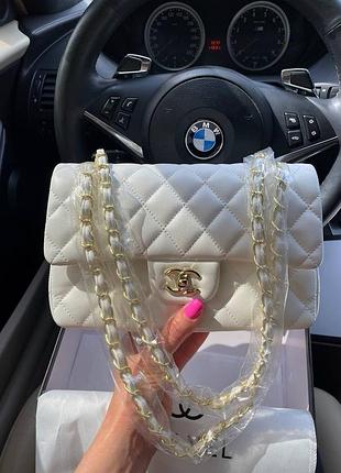 Белая кожаная сумка chanel premium сумочка белая