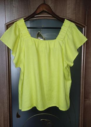 Льняна блуза оверсайз лимонного кольору next (100% льон)1 фото