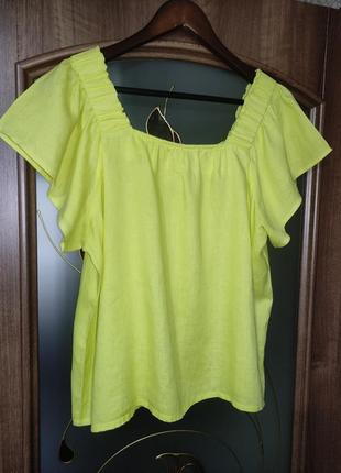 Льняна блуза оверсайз лимонного кольору next (100% льон)3 фото