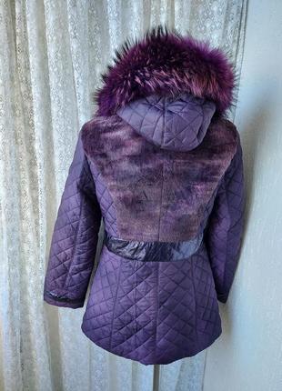 Куртка теплая осень зима капюшон натуральный мех р.46-483 фото