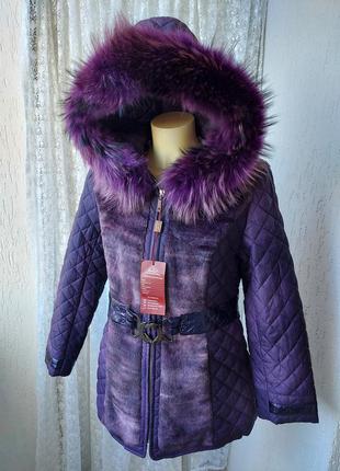 Куртка теплая осень зима капюшон натуральный мех р.46-485 фото