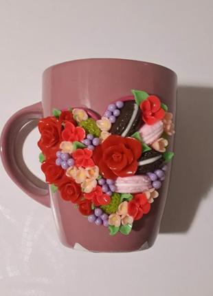 Чашка з декором із полімерної глини2 фото