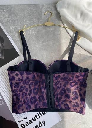 Жіночий корсет-бюстгалтер фіолетовий з леопардом7 фото