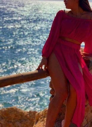 Пляжний жіночий шифоновий костюм рожевий, універсальний розмір3 фото