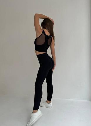 Жіночі легінси для фітнесу пуш-ап чорні5 фото