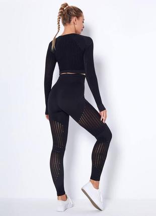 Жіночий фітнес костюм (легінси +рахар) чорний4 фото